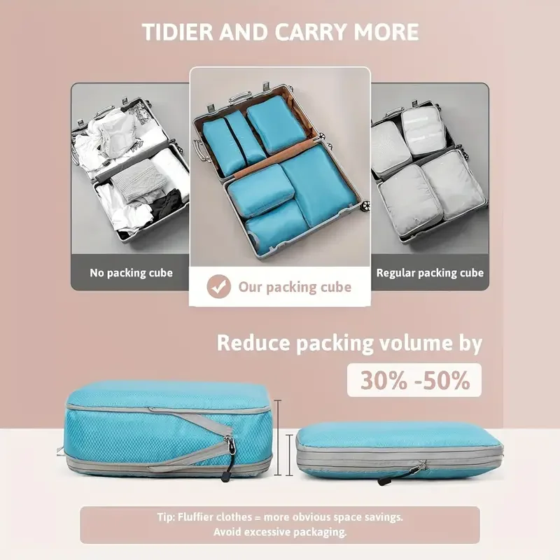 cubes d'emballage à compression de voyage, valise, ensemble d'organisateurs de bagages, sac de rangement pliable à fermeture éclair pour vêtements, chaussures, accessoires de voyage