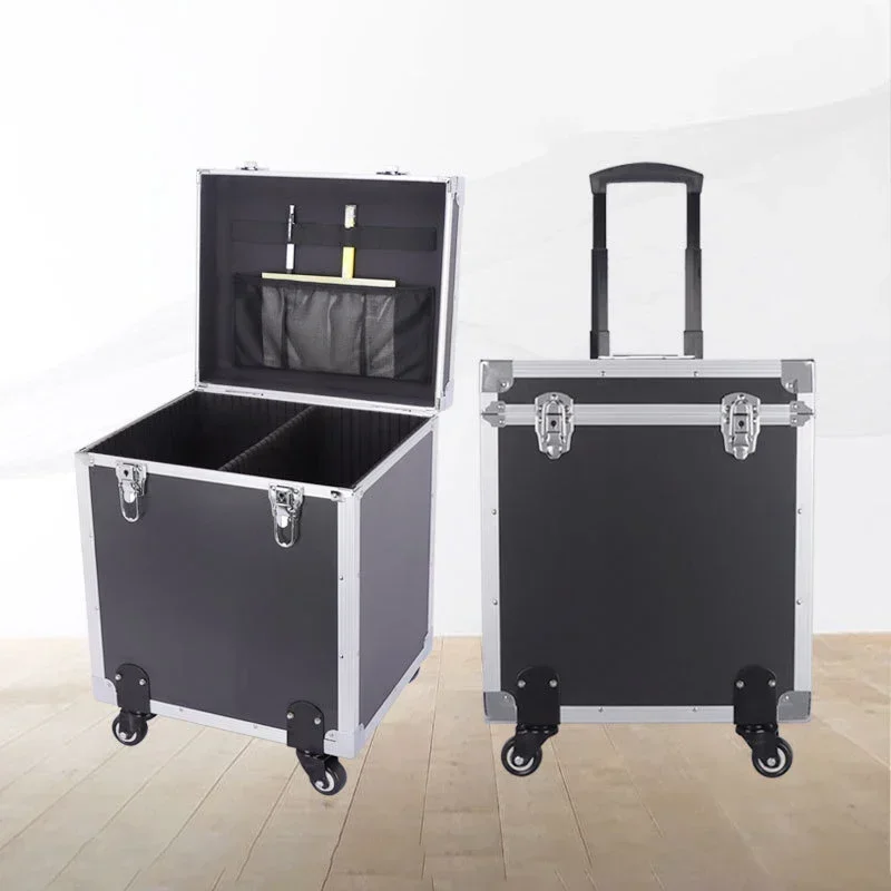 boîte à outils portable avec roues en aluminium, valise d'évaluation, grande mallette de vol rigide, outils de rangement, boîtes de transport professionnelles