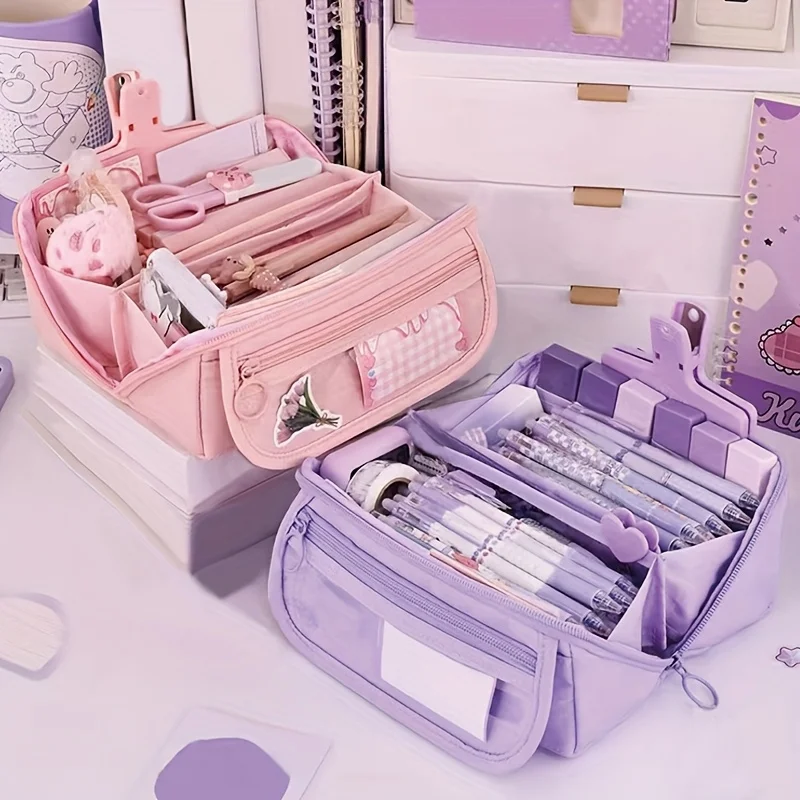 Trousse à crayons de grande capacité – Boîte de rangement de table durable et polyvalente pour garçons et filles, boîte de papeterie d'étude et de travail portable