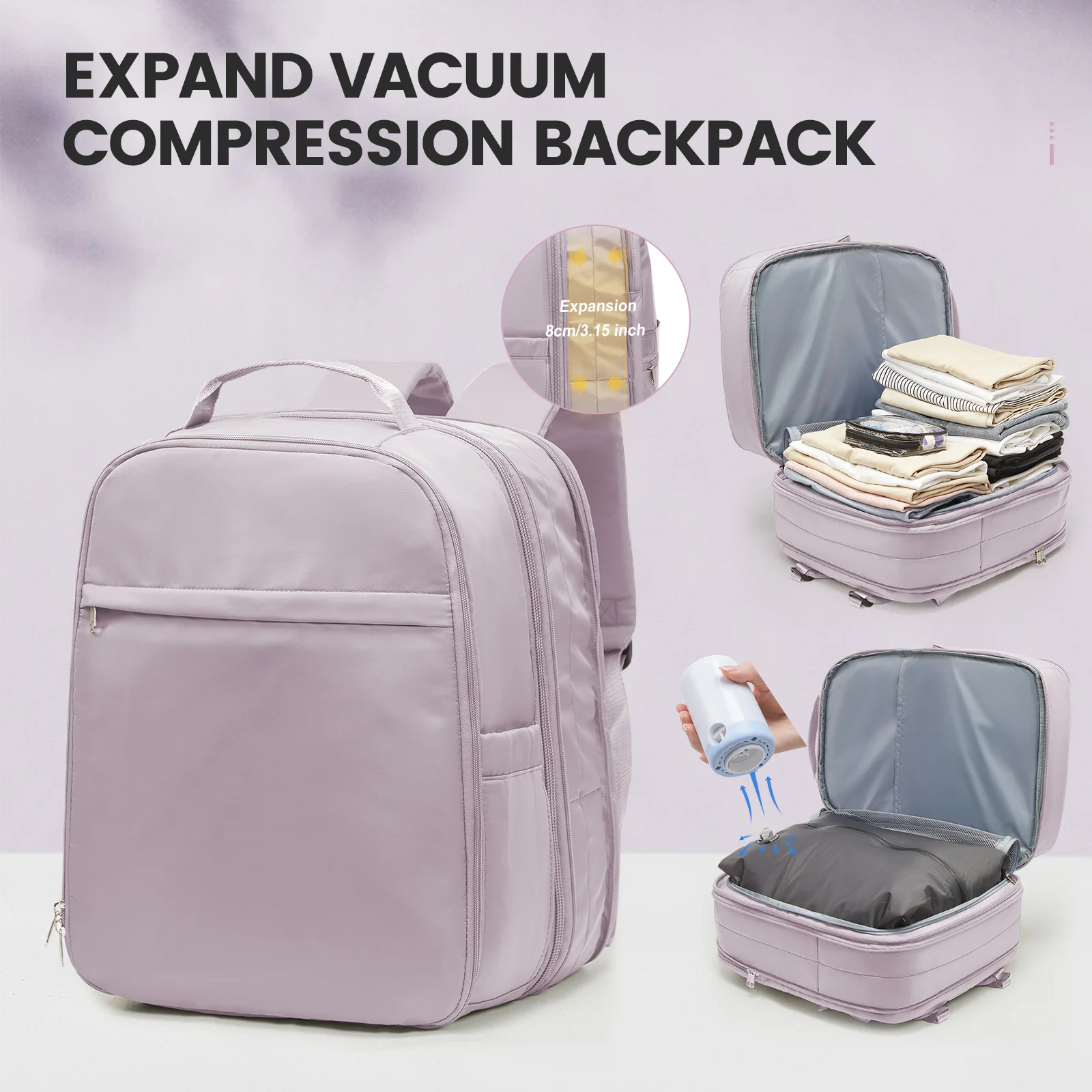 Easyjet 45x36x20 sac à dos de voyage sous vide avec pompe sac à dos pour ordinateur portable cabine d'avion airbag de compression sous vide, bagage de cabine pour femmes