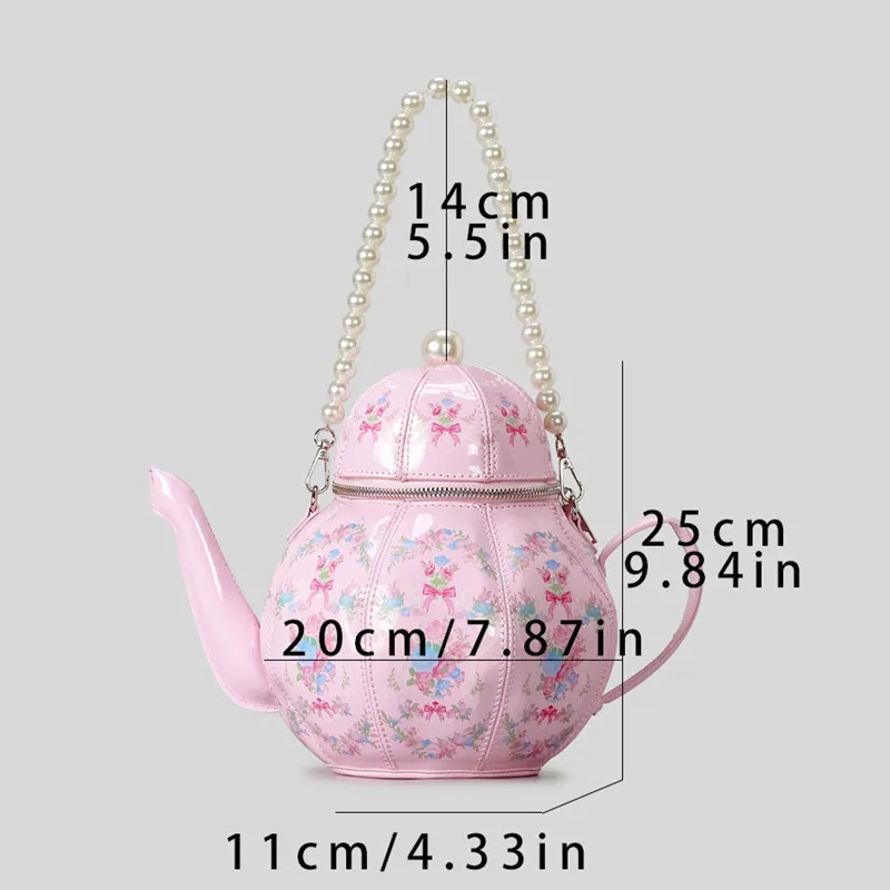 sacs à main avec théière design imprimé vintage créatif pour femmes sac à bandoulière avec chaînes de perles bandoulière de luxe de créateur
