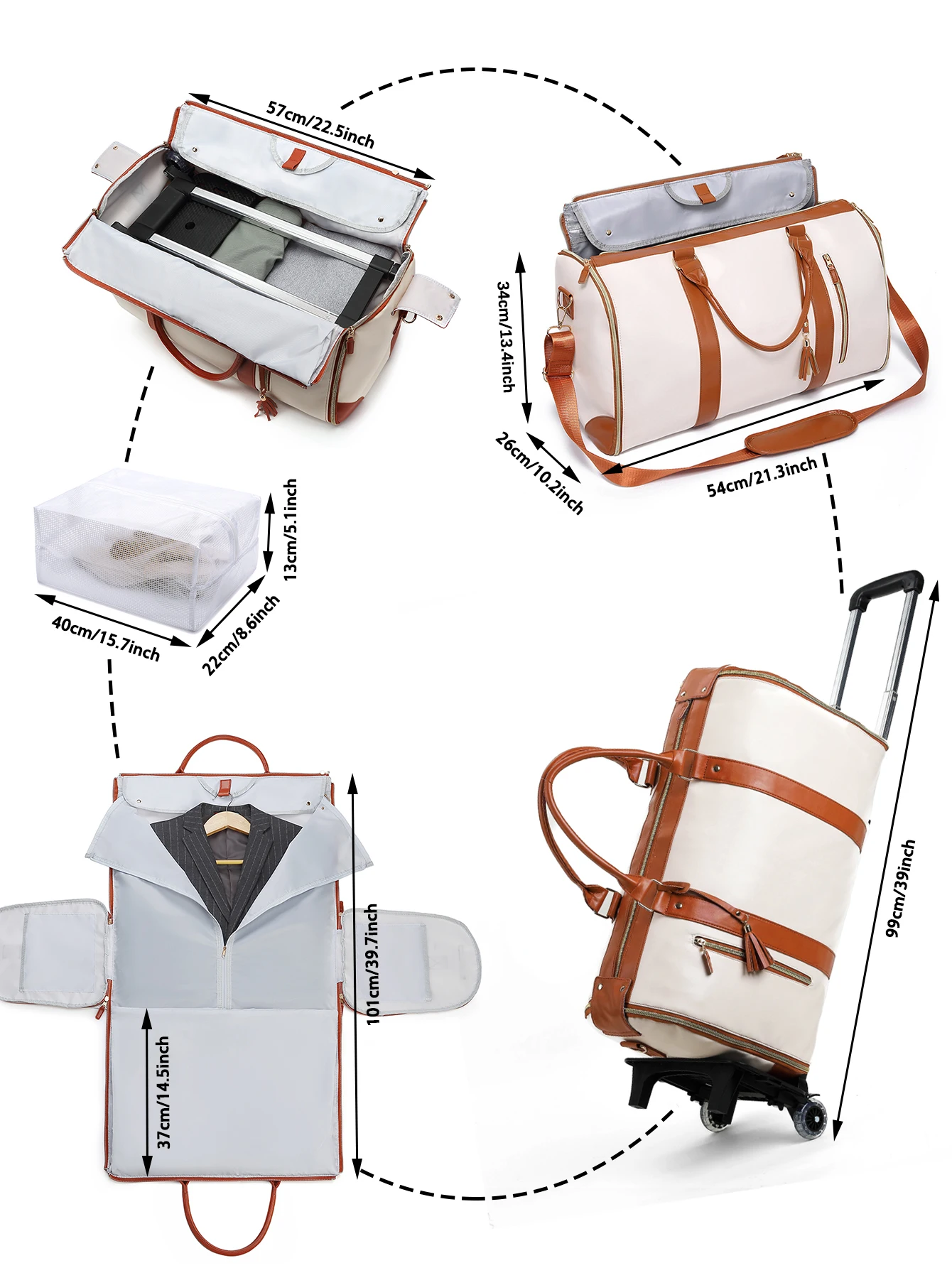 sac à vêtements de voyage portable avec sac à chaussures et sangle de chariot, valise de week end, bagage à main, livraison directe globale, 55l