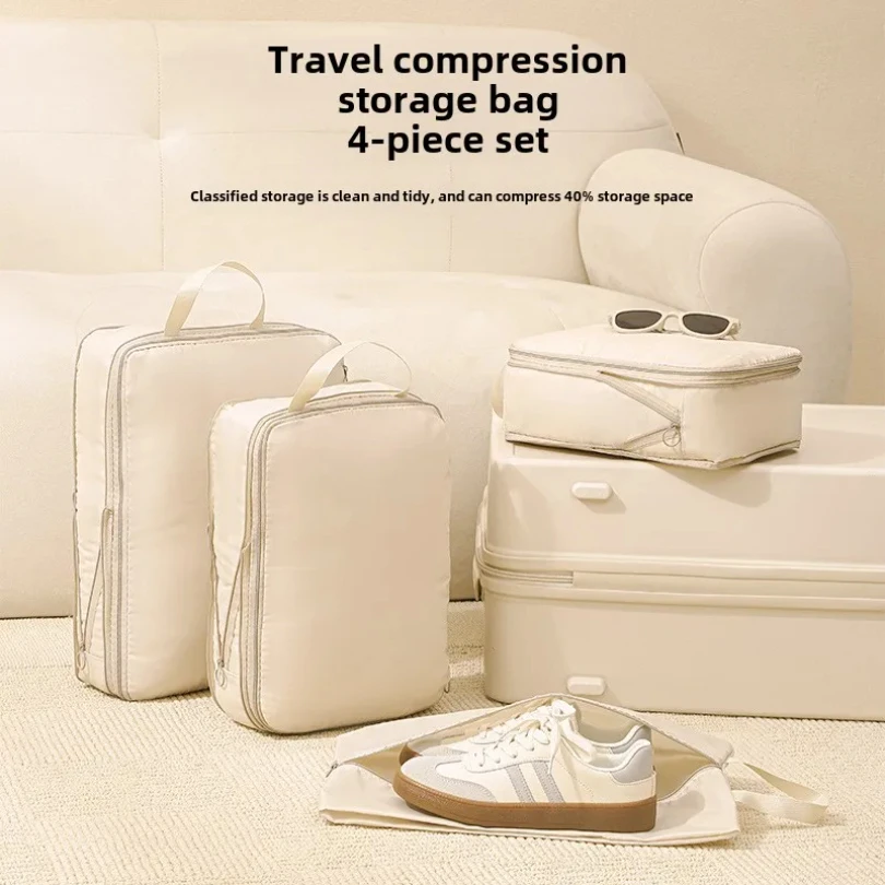 sac de cubes d'emballage à compression de voyage, valise portable, organisateurs de vêtements, étuis de rangement de bagages étanches, sacs à tiroirs 4 pièces/ensemble