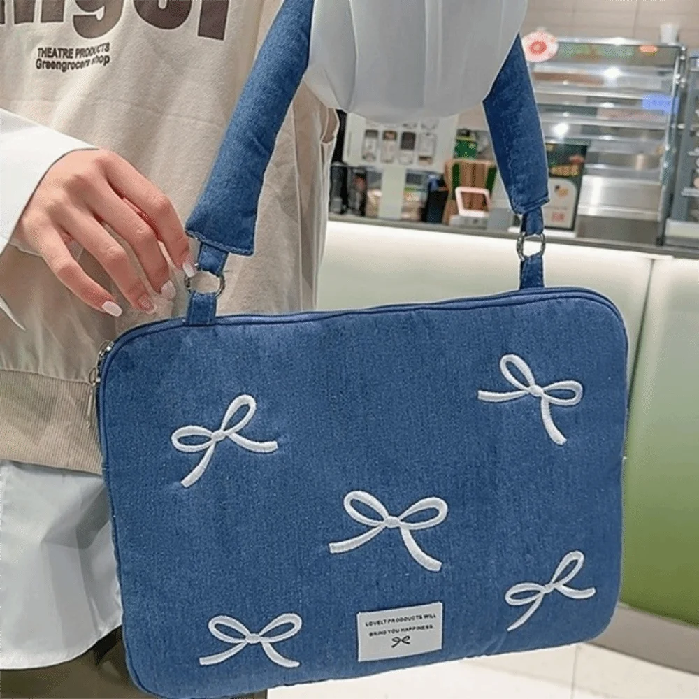 sac d'ordinateur de mode moderne 14 pouces, pochette d'ordinateur brodée avec nœud papillon, étui de transport souple antichoc pour tablette, lieu de travail