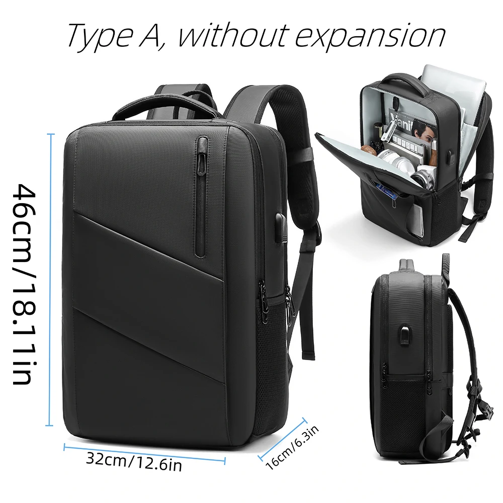 sac à dos extensible de grande capacité pour hommes, sac de voyage d'affaires pour ordinateur portable 15.6 pouces, étanche, chargeur usb, bagages de camping