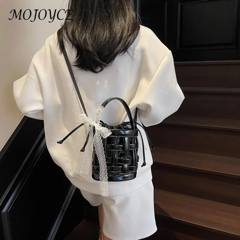sac seau tissé en pu pour femmes, sac à bandoulière de grande capacité avec cordon de serrage, sac de transport quotidien, sac de plage d'été