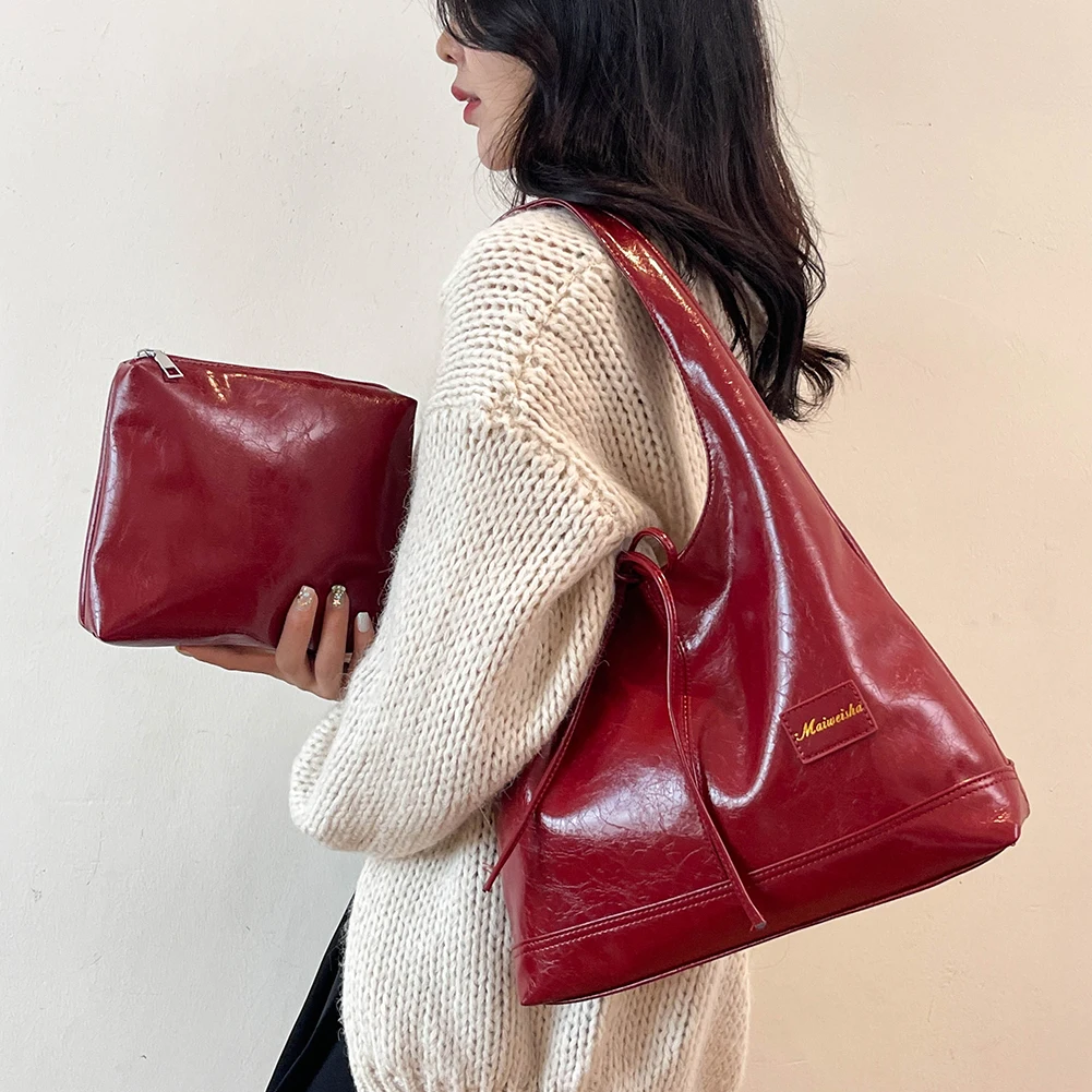 sac à bandoulière élégant avec nœud en pu pour femmes, fourre tout décontracté sous les bras de grande capacité avec petite pochette pour un usage quotidien