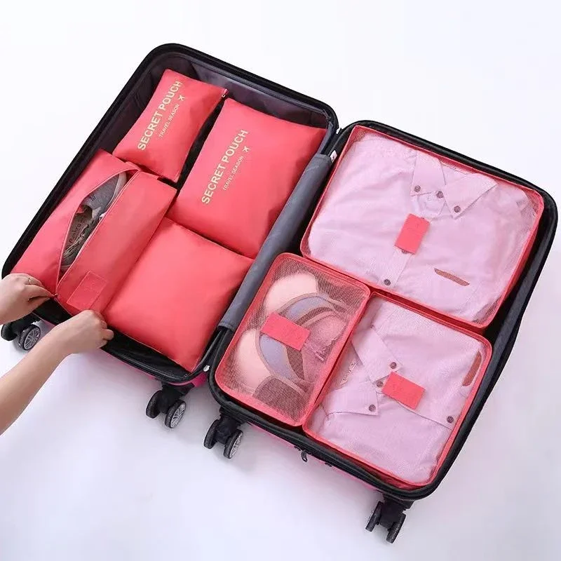 6 pièces/ensemble valise de voyage organisateur pochette étui vêtements sac de voyage ensemble bagages grande capacité tri stockage chaussures chaussettes sac