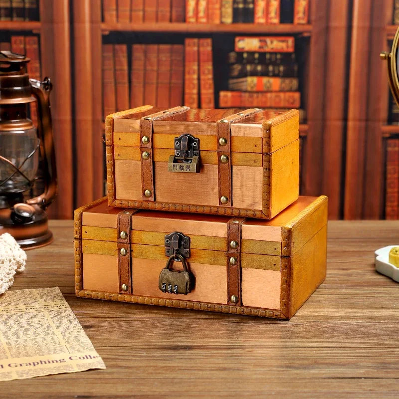Boîte de rangement en bois faite à la main avec serrure, valise vintage, coffre à bijoux de style européen, accessoires de photographie, étuis cadeaux