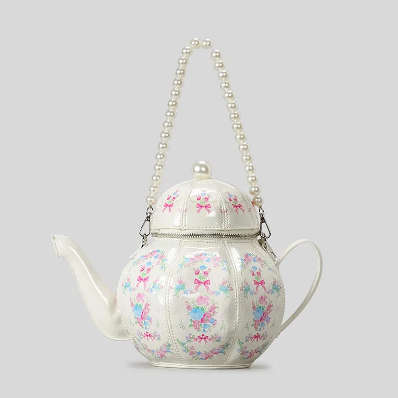 sacs à main avec théière design imprimé vintage créatif pour femmes sac à bandoulière avec chaînes de perles bandoulière de luxe de créateur