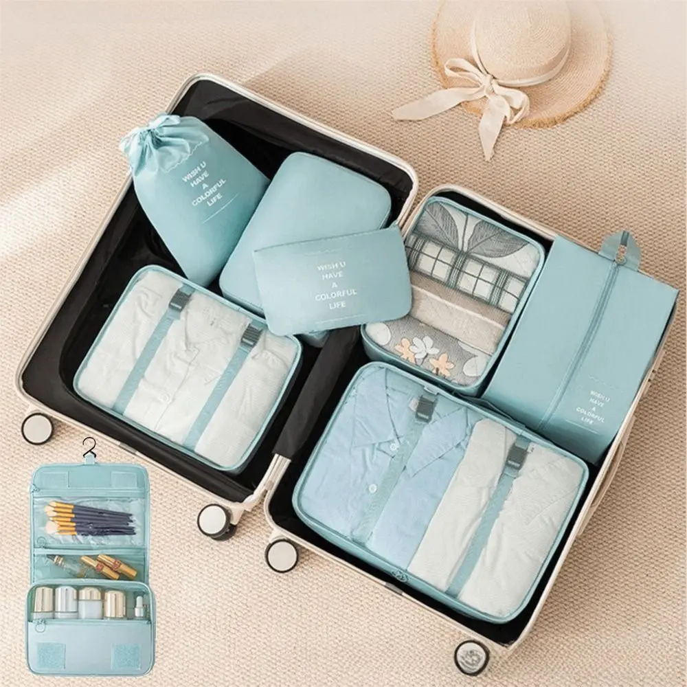 ensemble d'organisateurs de voyage pliables, 8 pièces, valise portable de grande capacité, cubes d'emballage avec poignée, pochette de valise de différentes tailles