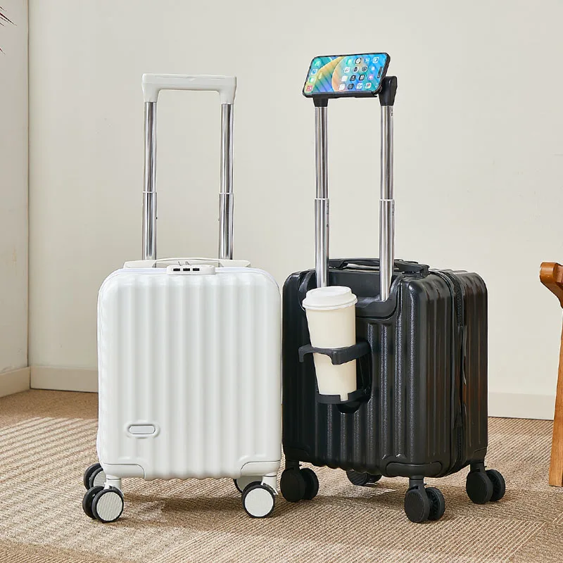 valise à main de 14 pouces avec porte gobelet et support de téléphone adaptée aux hommes et aux femmes pour les courts voyages avec roues pivotantes