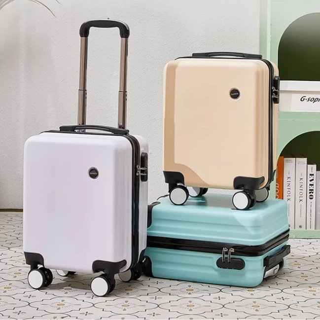 petit bagage de 14 pouces peut sortir sur l'avion sans vérifier, avec verrouillage par mot de passe, valise en cuir, boîtier de chariot de voyage