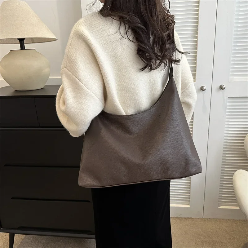 sac à main en cuir pu souple de grande capacité pour femme, sacoche vintage à la mode, fourre tout pour document solide