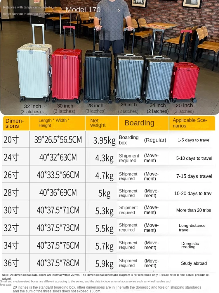 valise multifonction cadre en aluminium grande capacité pc valises voyage 20/24/30/36 pouces valise à bagages surdimensionnée cabine de voyage