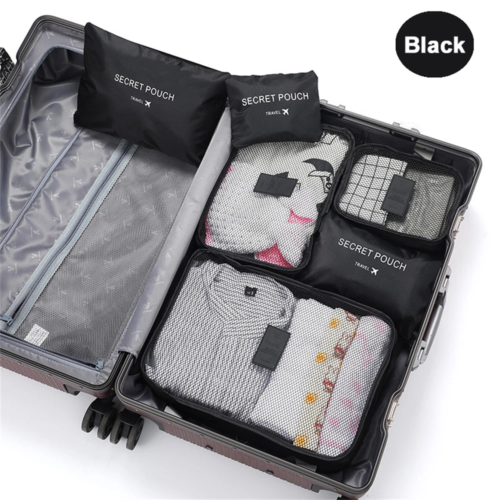 ensemble de 6 cubes d'emballage, sacs de rangement pour vêtements de voyage, organisateurs de bagages avec chaussures, sacs de toilette, organisateur de valise léger
