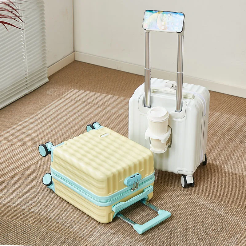 valise à main de 14 pouces avec porte gobelet et support de téléphone adaptée aux hommes et aux femmes pour les courts voyages avec roues pivotantes