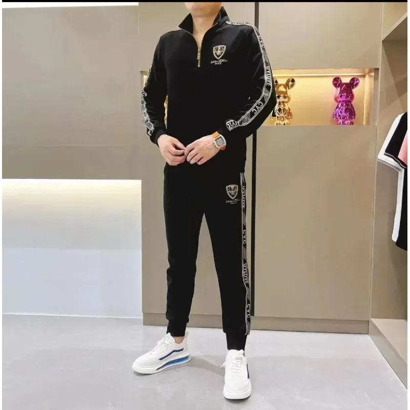 Costume d'affaires luxueux pour hommes, grande taille, ensemble deux pièces, col élégant, tendance, lourd, à la mode