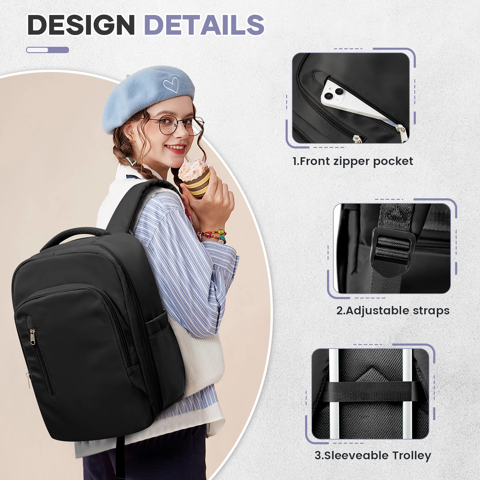 sac à dos de voyage pour cabine d'avion 40x20x25, sac à dos pour hommes et femmes, sac à dos d'université portable, sac à dos pour ordinateur portable, sac à dos pour bagage à main