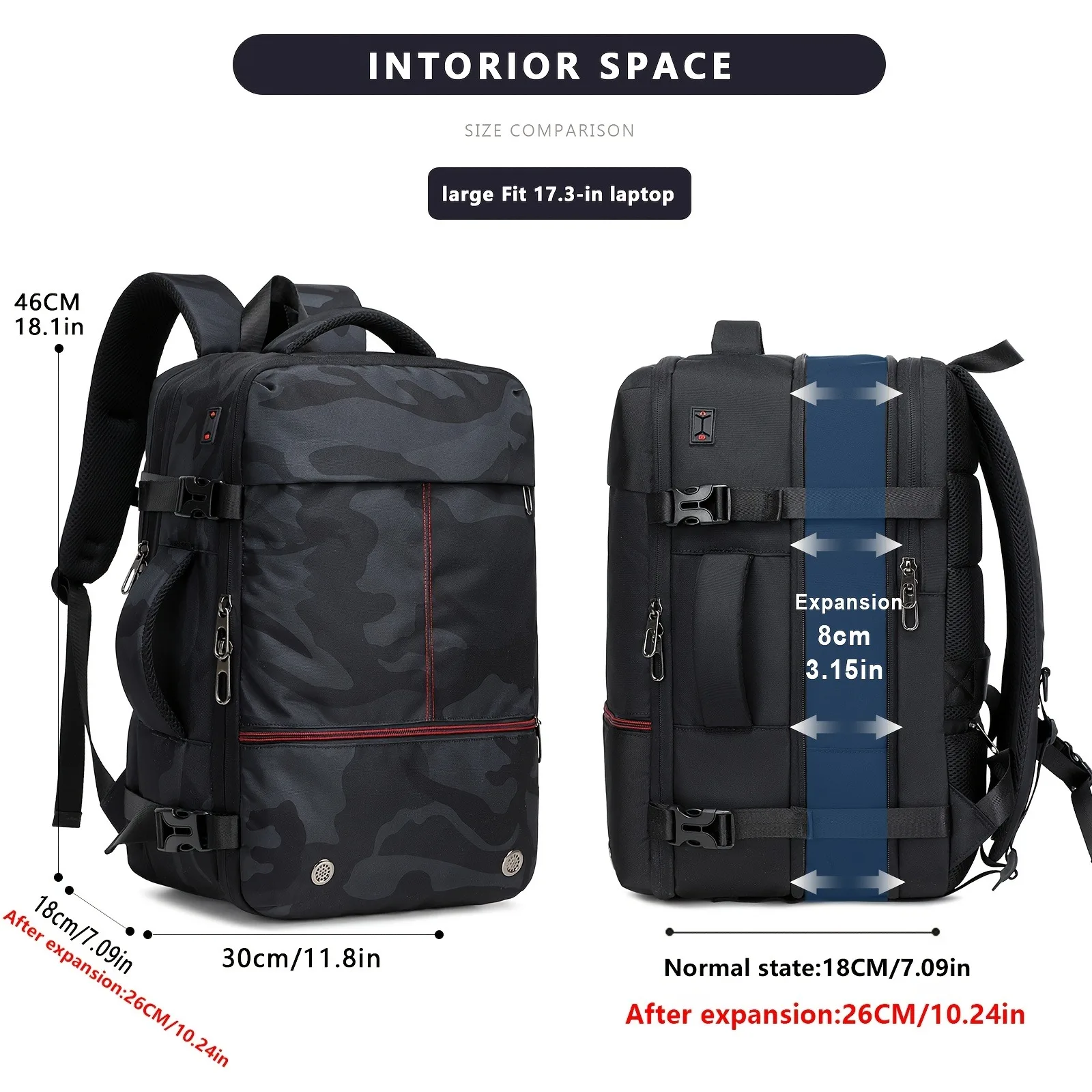 sac à dos de voyage extensible 40l, sac à dos extensible, bagage à main de grande capacité sac de week end, sac à dos de voyage, sac pour ordinateur portable