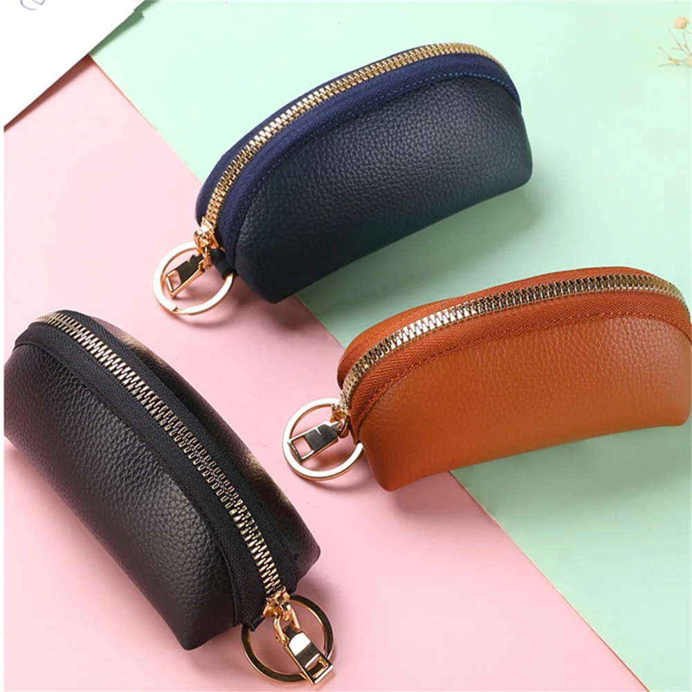 Porte-clés en cuir souple pour hommes et femmes, portefeuille de voiture, porte-clés de maison, porte-clés de gardien 007, sac à fermeture éclair, mini sac à cartes