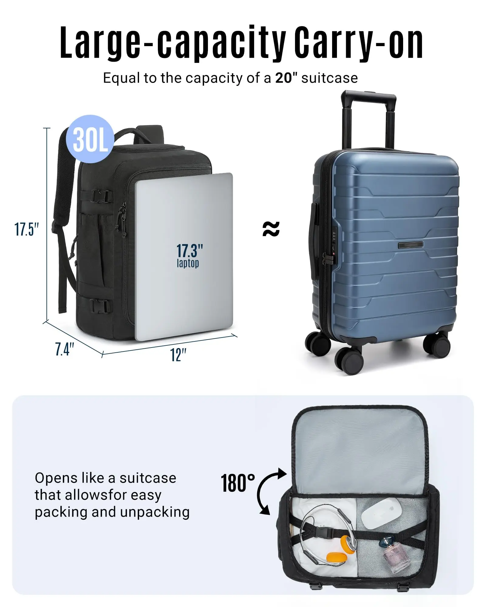 sac à dos de voyage léger pour hommes, grand sac à dos de cabine d'avion tsa, léger et étanche, pour ordinateur portable, style urbain