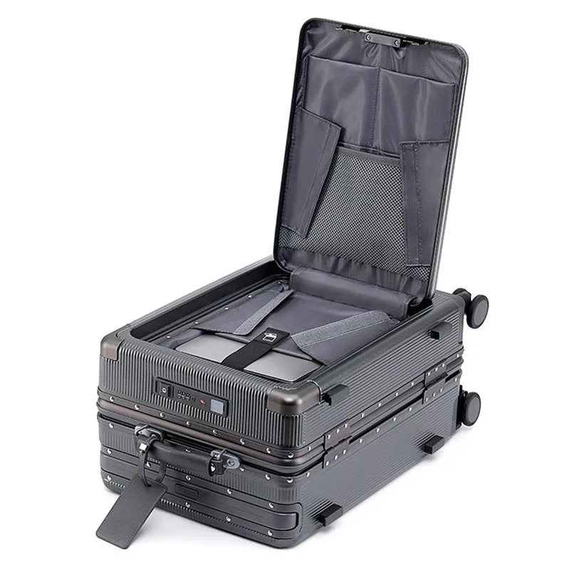 valise voyage à large poignée avec porte gobelet usb, bagages à ouverture avant, valise cabine de 20/26 pouces, sacs de voyage à main, valise à roulettes avec mot de passe, nouveau