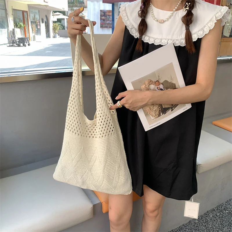 sacs à main tricotés de styliste pour femmes, fourre tout de grande capacité, sac de plage d'été, grands sacs à main décontractés, sacs à bandoulière tissés creux