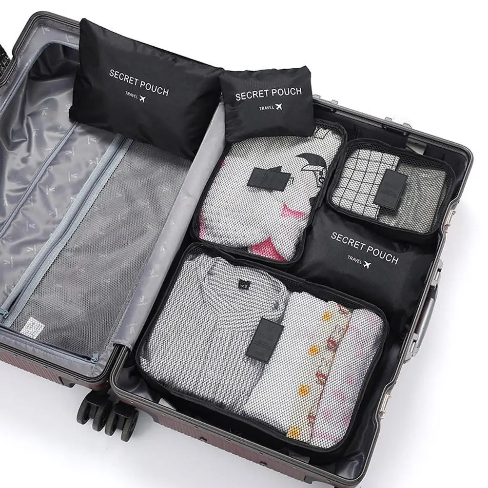 sacs de rangement pour vêtements de voyage, 6 pièces/ensemble, organisateur de bagages portable, cubes d'emballage de valise avec pochette à chaussures