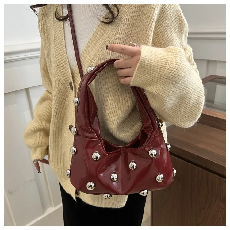 sac à main hobo clouté en cuir pu pour femme, sac à bandoulière, sac fourre tout sous les bras, travail, shopping, voyage, designer
