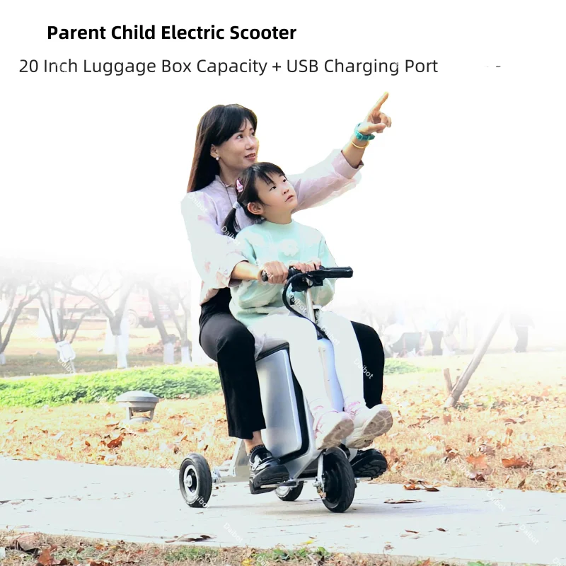 valise à bagages pliante pour scooter électrique à 3 roues, pour adultes, léger, scooter de mobilité parent enfant avec siège pour voyage