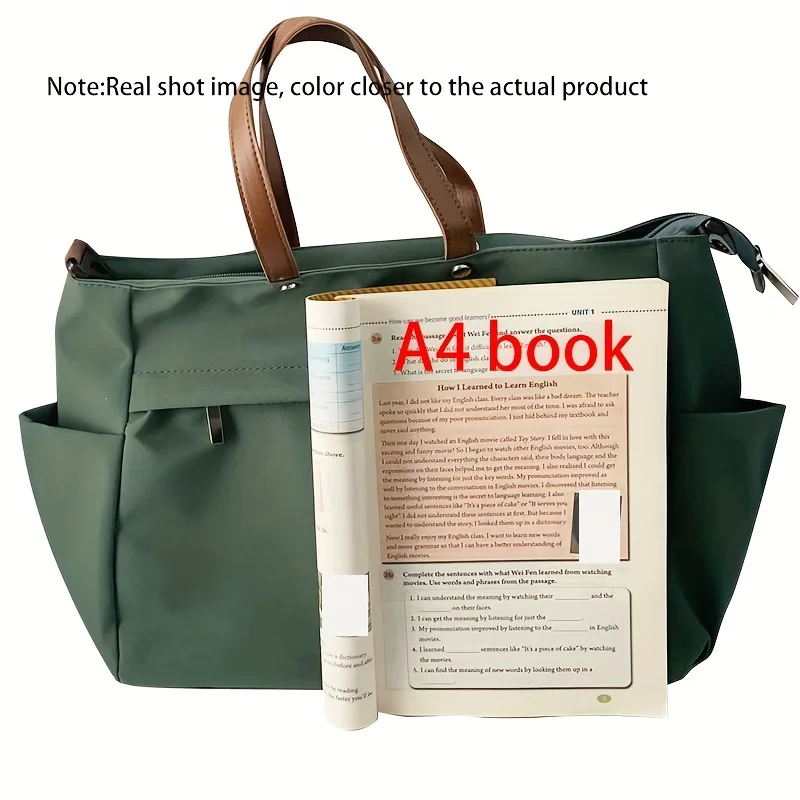 sac fourre tout élégant en nylon pour femmes, sac à bandoulière avec deux poches, sac à main de transport de grande capacité