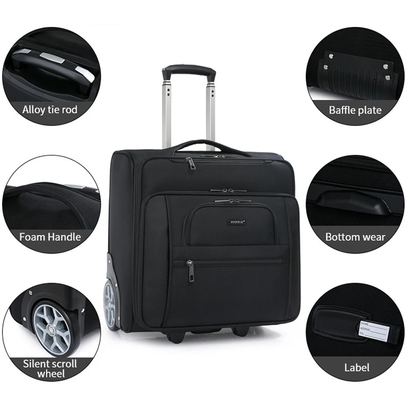 valises de voyage de 19 pouces, bagages roulants, sac pour ordinateur portable d'embarquement d'affaires, boîtier de chariot en tissu oxford avec grandes roues, bagage à main