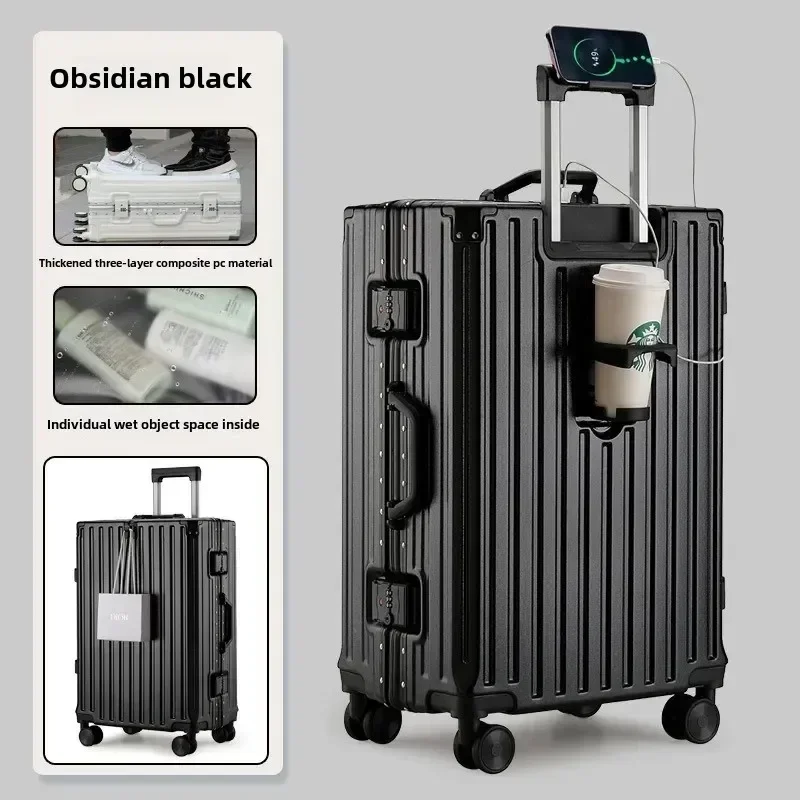 2025 nouvelle valise multifonction avec chargement usb cadre en aluminium + valise pc cabine de voyage porte-monnaie mâle et femelle 28/30 pouces 캐