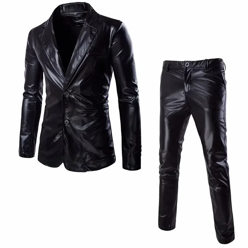 veste et pantalon slim trempés pour hommes, blazer de rhde mariage, ensemble 2 pièces, monochromatique, brillant, fête, or, argent, noir, 2 boutons, 3xl