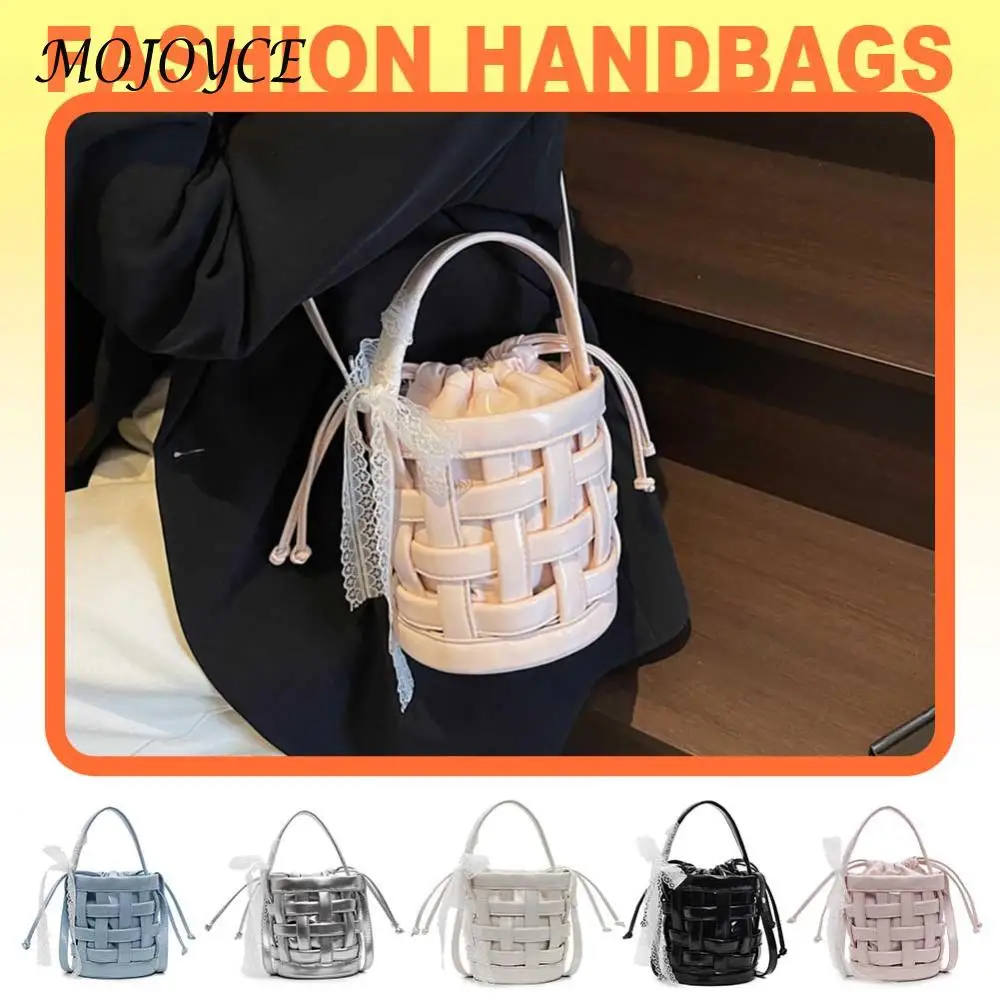 sac seau tissé en pu pour femmes, sac à bandoulière de grande capacité avec cordon de serrage, sac de transport quotidien, sac de plage d'été