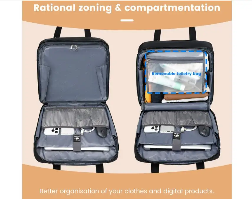 valise d'affaires à roulettes de grande capacité, bagage à main de voyage, sac à roulettes, taille de cabine, 18 po, nouveau, 2024