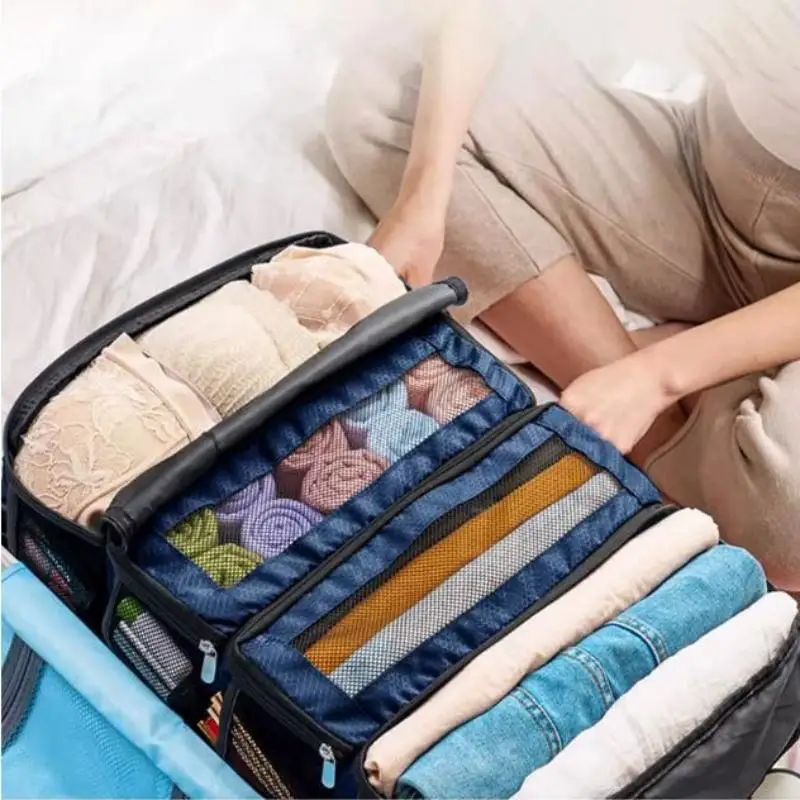 Organisateur de valise-organisateur de bagages de voyage de grande capacité étagère suspendue emballage Cube placard sacs de rangement suspendus pliables