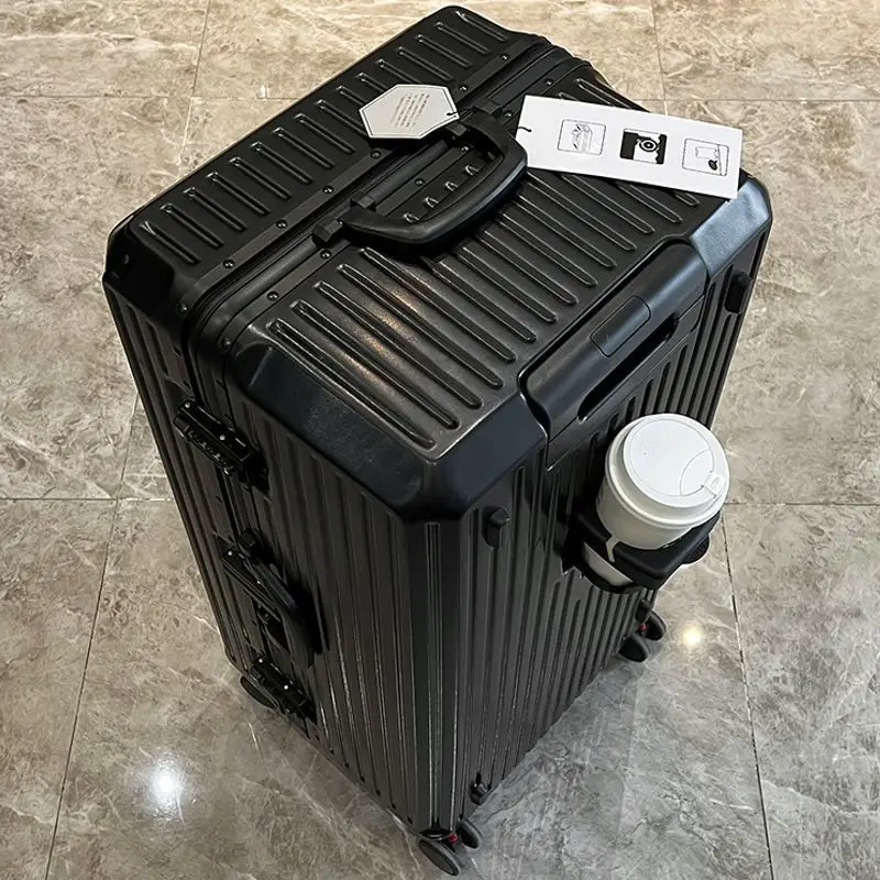 valise de voyage de grande capacité avec cadre en aluminium, Étui à tige de traction 24/28/32 pouces, avec porte gobelet