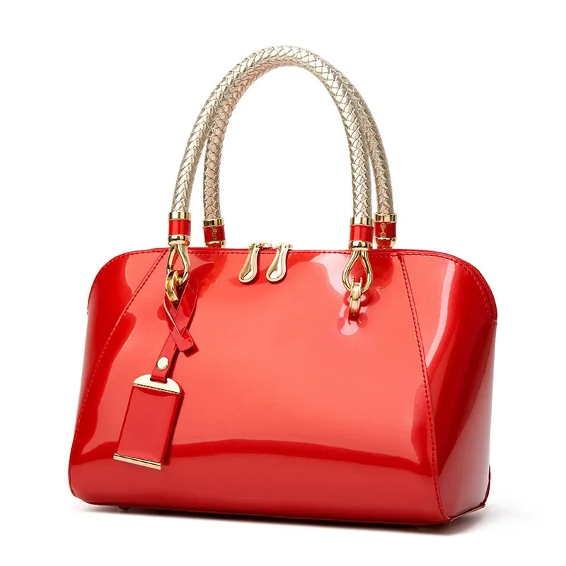 sac à main boston en cuir brillant pour femme, sac à main de créateur de luxe, bleu, rouge, noir, beige, rose, nouvelle mode, 2024
