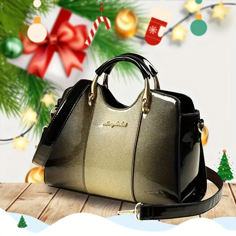 Mn Mom-Sac à bandoulière en cuir verni nickel é pour femme d'âge moyen, sacs à main à bandoulière
