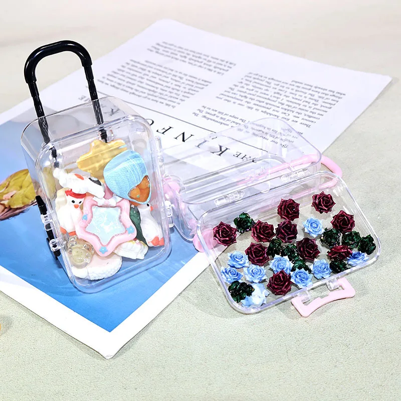 mini valise avec poignée, boîte de rangement transparente pour petits accessoires, articles décoratifs diy, ornements de table, boîte de rangement