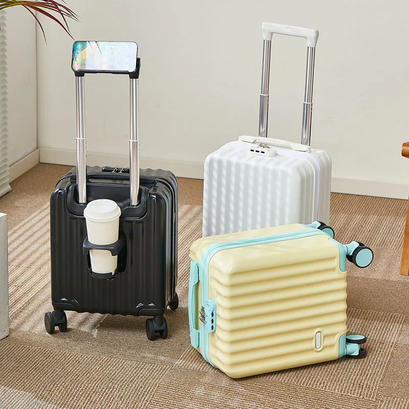 Valise à main de 14 pouces avec porte-gobelet et support de téléphone adaptée aux hommes et aux femmes pour les courts voyages avec roues pivotantes