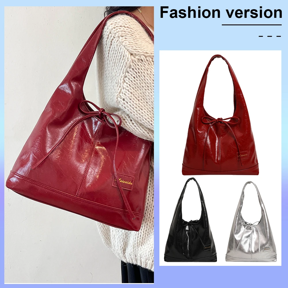 sac à bandoulière élégant avec nœud en pu pour femmes, fourre tout décontracté sous les bras de grande capacité avec petite pochette pour un usage quotidien