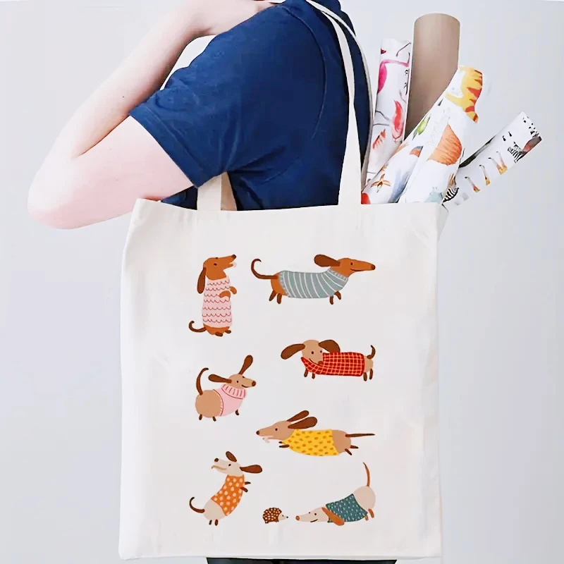 sac fourre tout chic imprimé teckel, sac à main à bandoulière de grande capacité pour femmes, sac de shopping pour les déplacements quotidiens, le shopping, le pique nique, les voyages