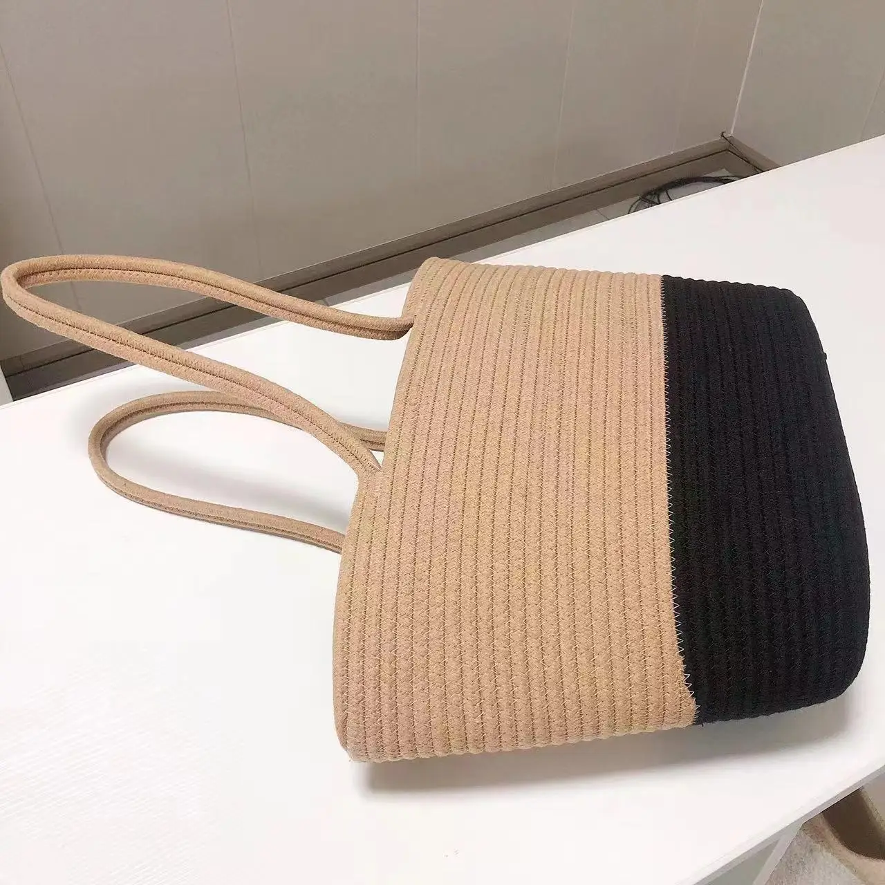 sac panier en corde de coton fabriqué à la main, sac à bandoulière de plage de style bohème, fourre tout frais et doux pour femmes, sac à main polyvalent d'été