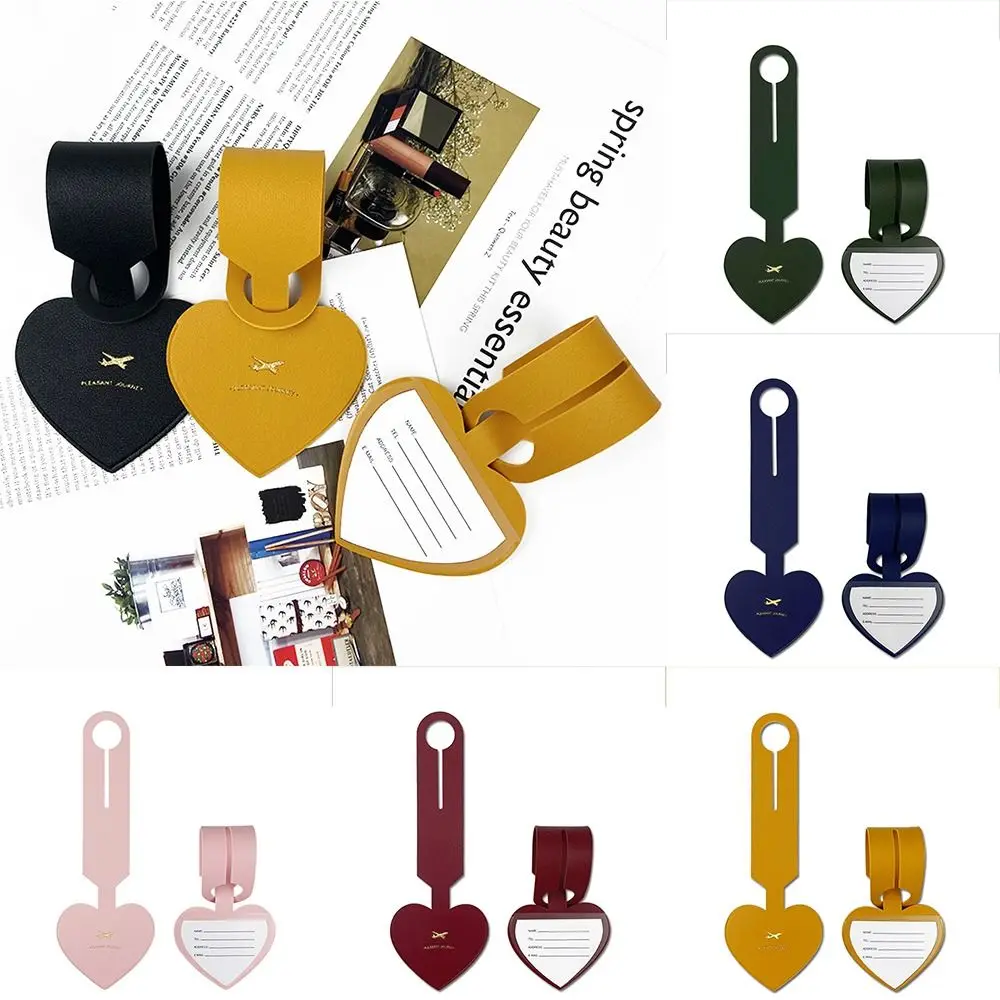 Étiquette de valise d'avion en forme d'amour, étiquette de bagage en pu, étiquette d'adresse de passage d'embarquement, étiquettes de nom de bagage, accessoires de voyage
