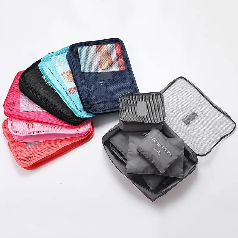 ensemble de sacs de rangement pour vêtements de voyage, 6 pièces, organisateur de bagages portable, cubes d'emballage de valise avec pochette à chaussures