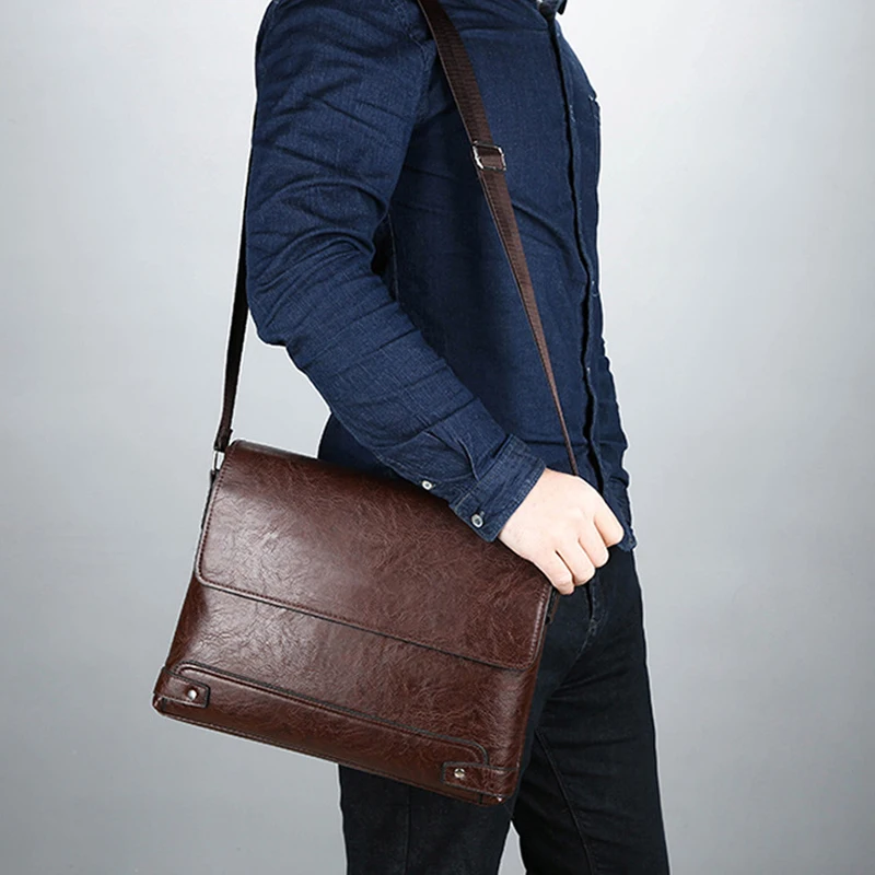 sac à bandoulière en cuir pu souple pour hommes, mallette d'affaires de marque, sac croisé diagonale de grande capacité, sac à main pour fichiers a4, portefeuille de voyage pour hommes