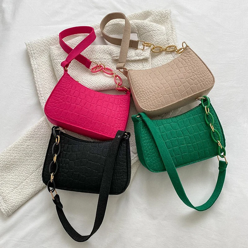 sac fourre tout de luxe en feutre pour femmes, fourre tout à aisselles, croissant de mode, petit sac à main carré pour femmes, cadeau de bureau et de banlieue